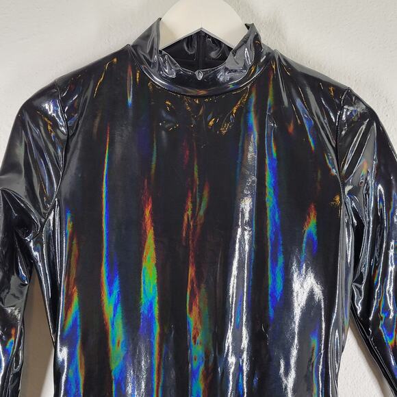 Naked Wardrobe The Vinyl Turtleneck Jumpsuit in Black Womens Sz XL Long sleeve - Picture 6 of 14